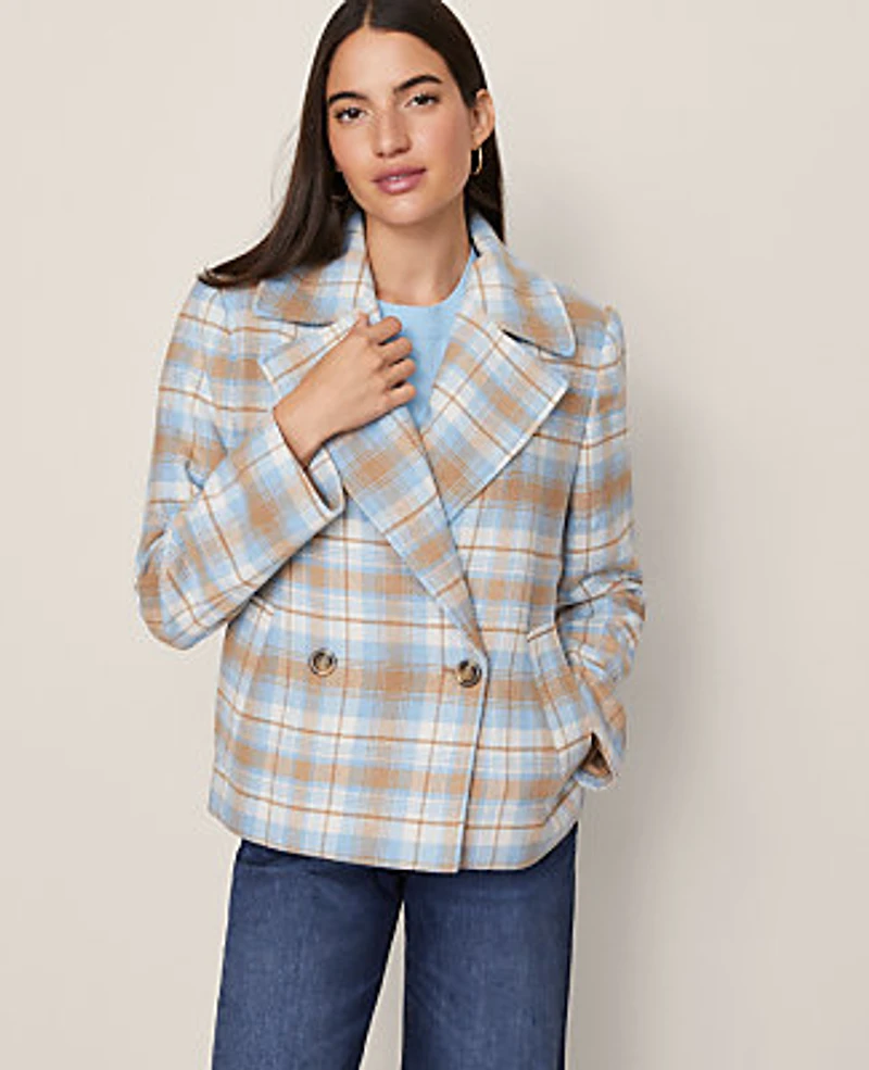Ann Taylor Petite Weekend Plaid Short Trench Coat Park Fountain Women's