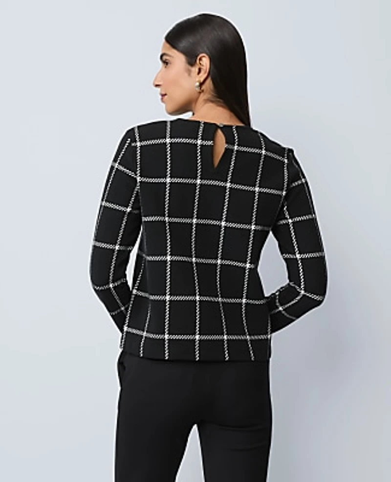 Ann Taylor Windowpane Knit Top Black Women's