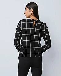 Ann Taylor Windowpane Knit Top Black Women's