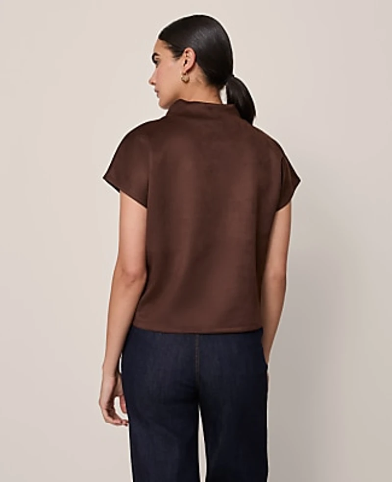 Ann Taylor Petite Faux Suede Horsebit Top Size 2XS Dark Brown Women's