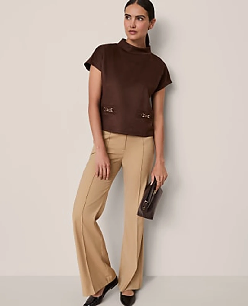 Ann Taylor Petite Faux Suede Horsebit Top Size 2XS Dark Brown Women's