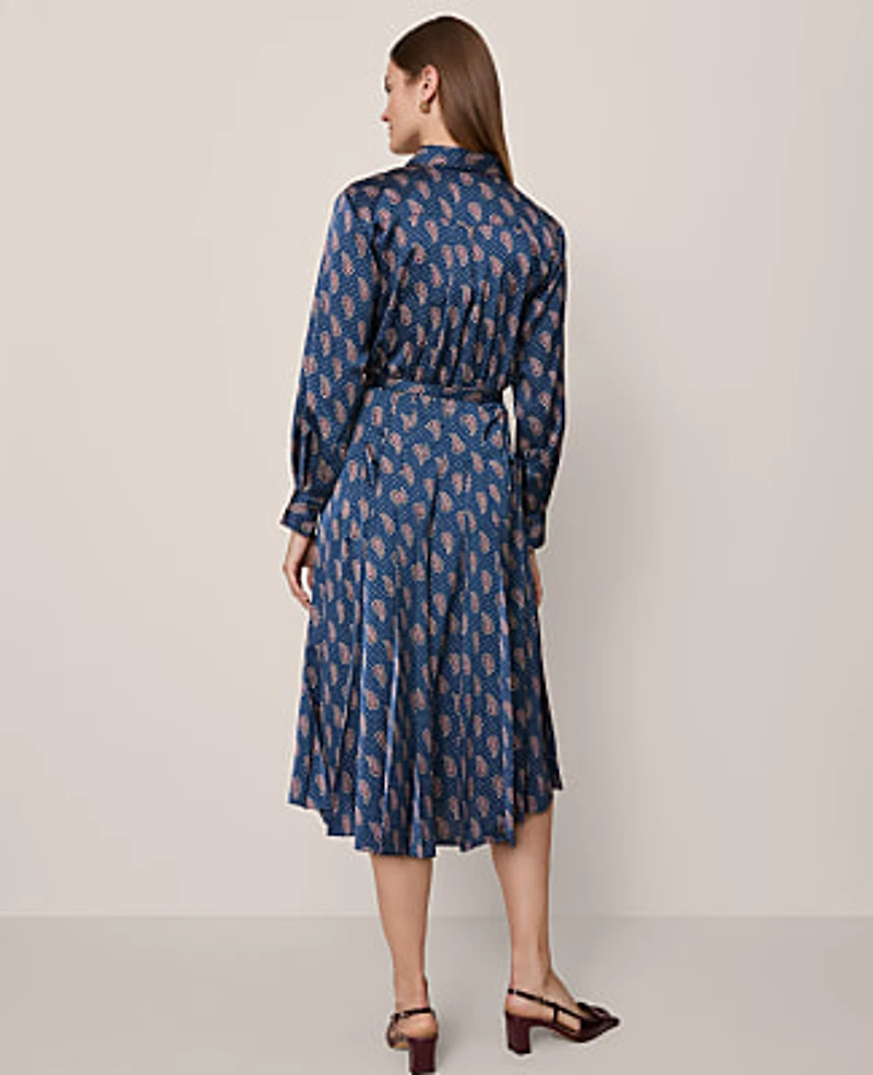 Ann Taylor Petite Paisley Pleated Flare Midi Dress Moonlit Backdrop Women's
