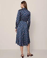 Ann Taylor Petite Paisley Pleated Flare Midi Dress Moonlit Backdrop Women's