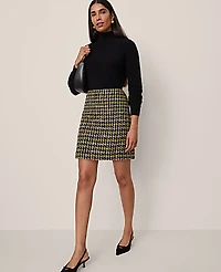 Ann Taylor Houndstooth Tweed Skirt Green/Navy Multi Women's