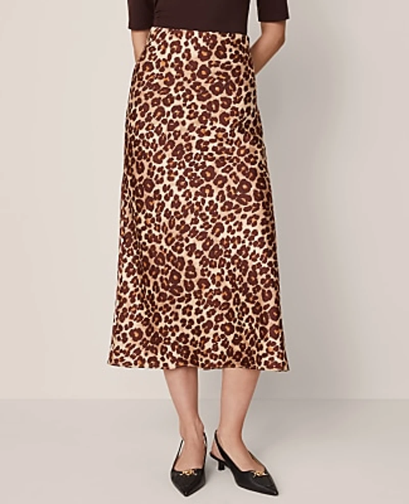 Ann Taylor Animal Print Satin Bias Slip Skirt Pale Sandalwood Women's