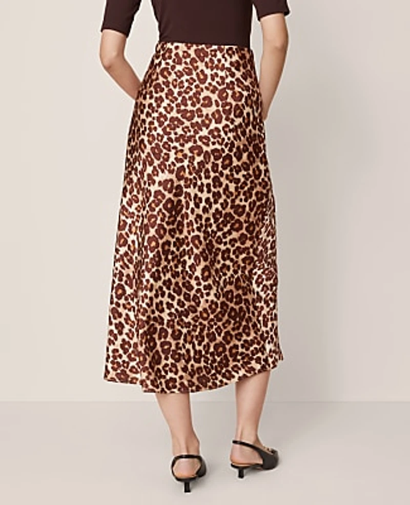 Ann Taylor Animal Print Satin Bias Slip Skirt Pale Sandalwood Women's