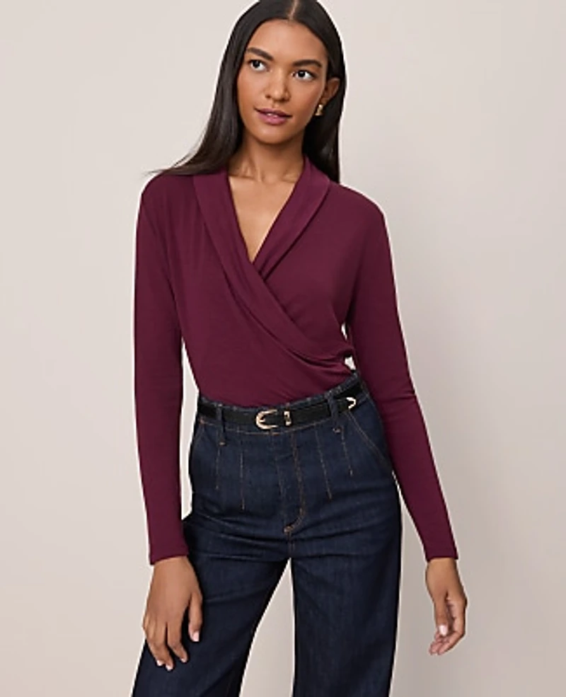 Ann Taylor Petite Shawl Collar Wrap Top Women's