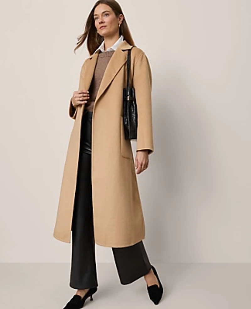 Ann Taylor Petite Belted Notch Collar Coat Cafe Au Lait Women's
