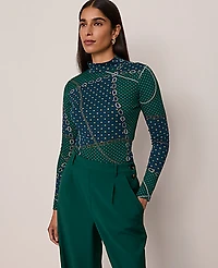 Ann Taylor Chain Link Mock Neck Top Size XS Night Garden Women's
