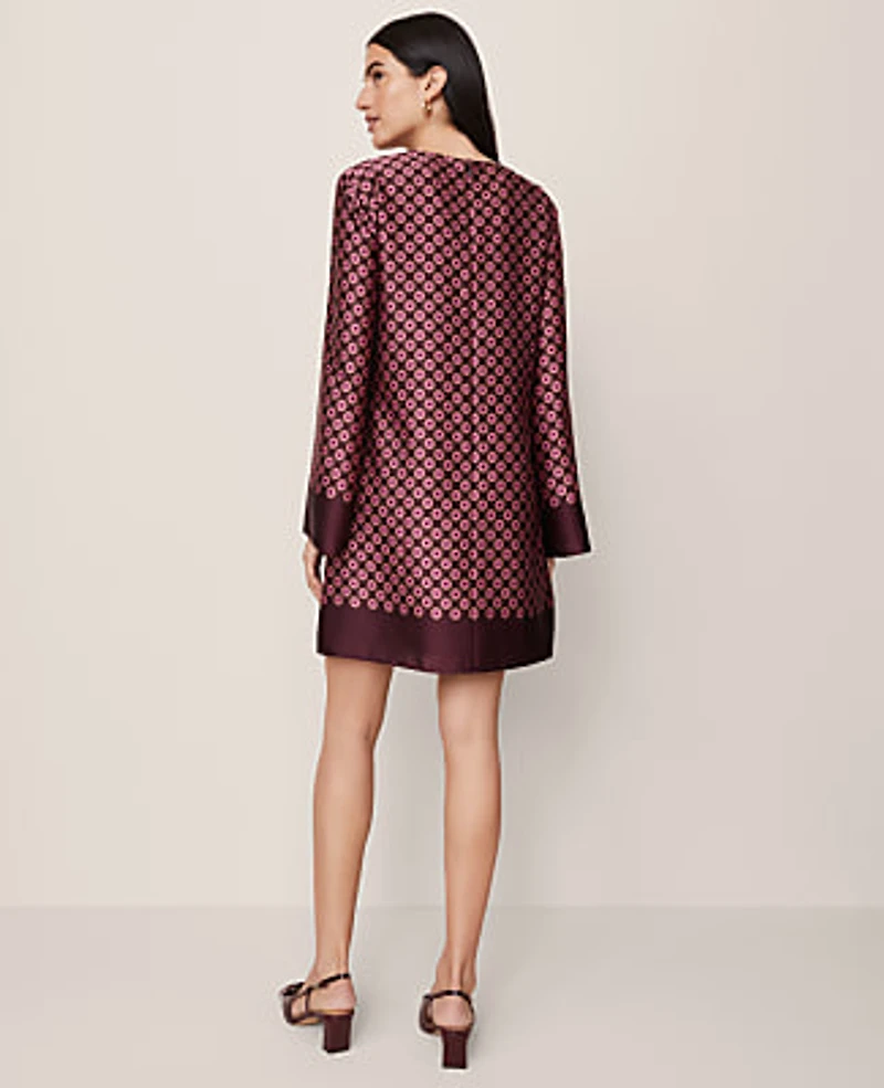 Ann Taylor Petite Geo Satin Shift Dress Poised Plum Women's