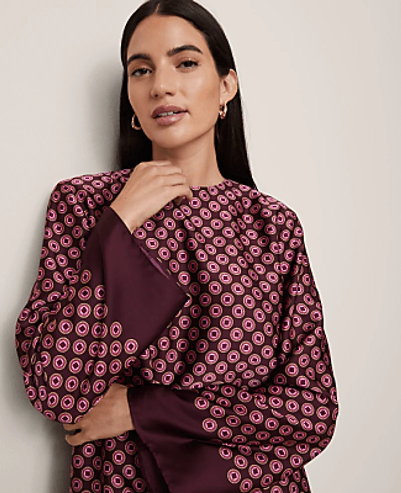 Ann Taylor Petite Geo Satin Shift Dress Poised Plum Women's