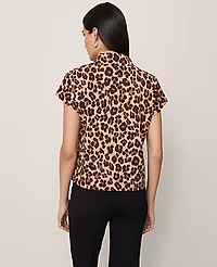 Ann Taylor Animal Print Horsebit Mock Neck Top Almond Croissant Women's
