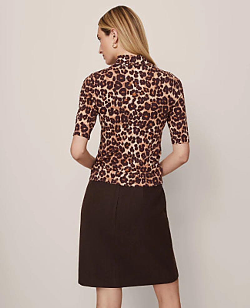 Ann Taylor Petite Animal Print Mock Neck Top Pale Sandalwood Women's