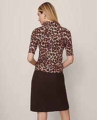 Ann Taylor Petite Animal Print Mock Neck Top Pale Sandalwood Women's