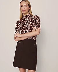 Ann Taylor Petite Animal Print Mock Neck Top Pale Sandalwood Women's