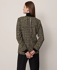 Ann Taylor The Petite Long Crew Neck Jacket Houndstooth Tweed Green/Navy Multi Women's