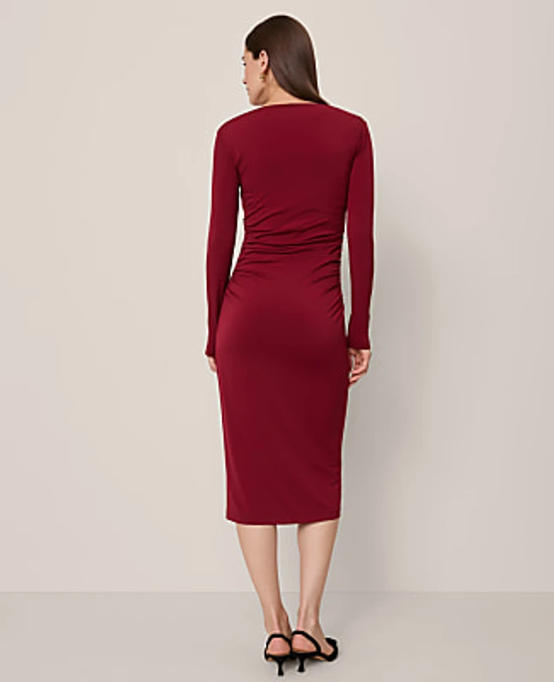 Ann Taylor Petite Ruched Knit Midi Dress Cherry Pie Women's