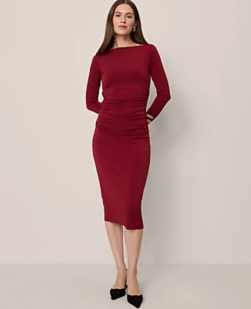 Ann Taylor Petite Ruched Knit Midi Dress Cherry Pie Women's