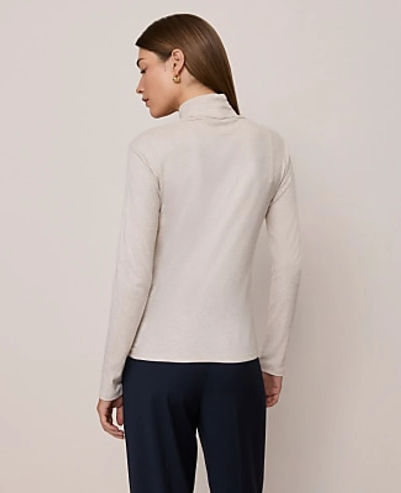 Ann Taylor Weekend Turtleneck Top Pale Sand Heather Women's