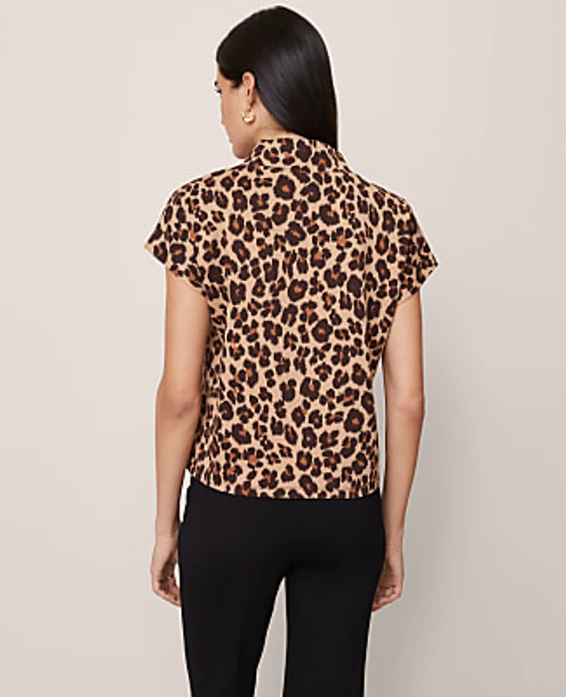 Ann Taylor Petite Animal Print Horsebit Mock Neck Top Almond Croissant Women's