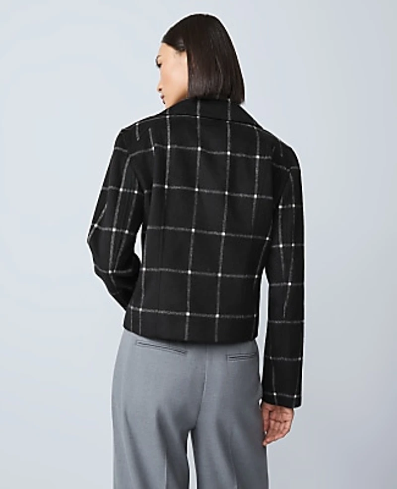 Ann Taylor The Petite Fitted Moto Jacket Windowpane Black Women's