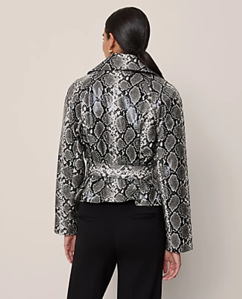 Ann Taylor Petite Snake Print Belted Trench Coat Black/ Neutral Snakeskin Women's