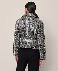 Ann Taylor Petite Snake Print Belted Trench Coat Black/ Neutral Snakeskin Women's