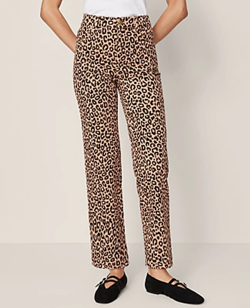 Ann Taylor Petite Weekend High Rise Corduroy Pant Animal Print Cafe Au Lait Women's