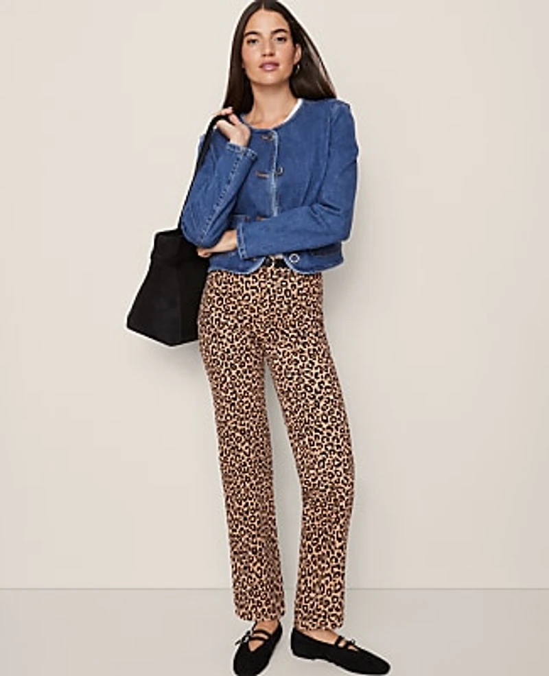 Ann Taylor Petite Weekend High Rise Corduroy Pant Animal Print Cafe Au Lait Women's