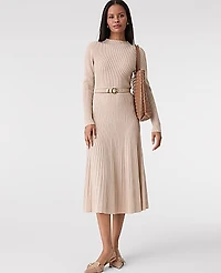 Ann Taylor Petite Ribbed Mock Neck Sweater Dress Pale Sandalwood Women's