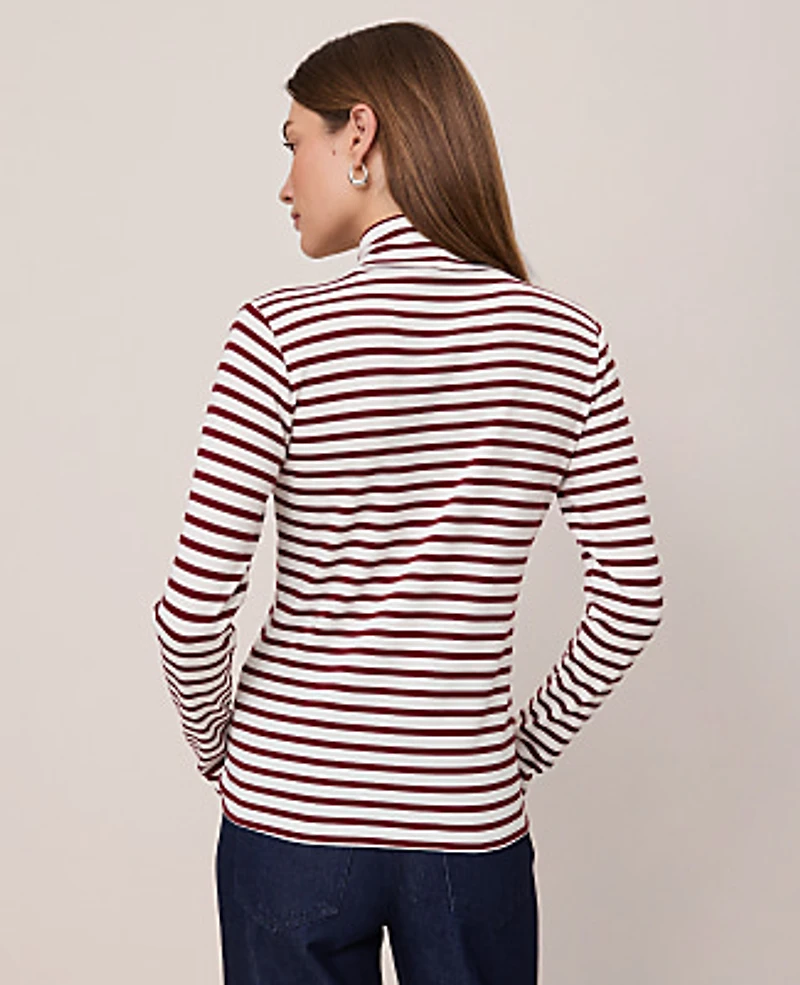 Ann Taylor Weekend Striped Turtleneck Top Cherry Pie Women's