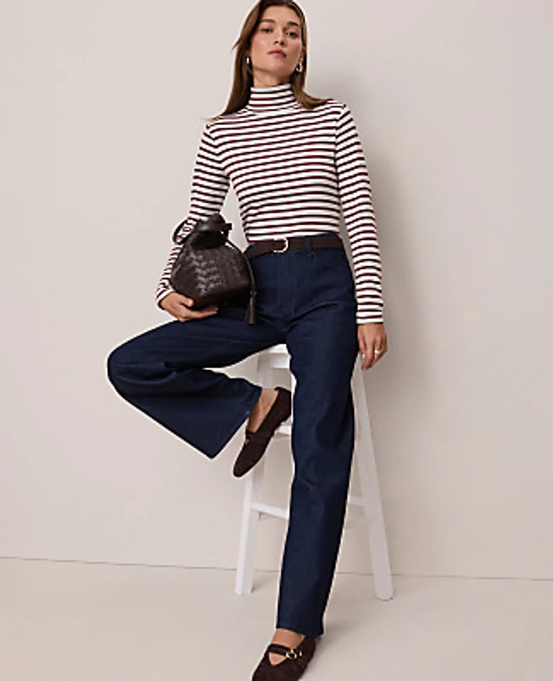 Ann Taylor Weekend Striped Turtleneck Top Cherry Pie Women's