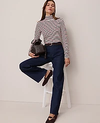 Ann Taylor Weekend Striped Turtleneck Top Cherry Pie Women's