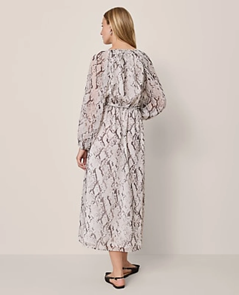 Ann Taylor Petite Snake Print Flare Midi Dress Winter White Women's