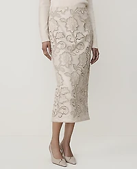 Ann Taylor Petite Embroidered Faux Leather Midi Skirt Almondine Women's