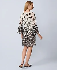 Ann Taylor Petite Floral Ruffle Trim Flare Dress Black Women's