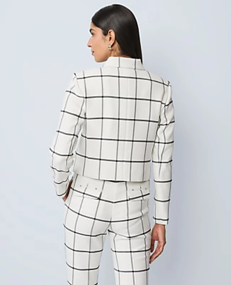Ann Taylor The Petite Military Blazer Jacket in Windowpane Size 16 Winter White Women's