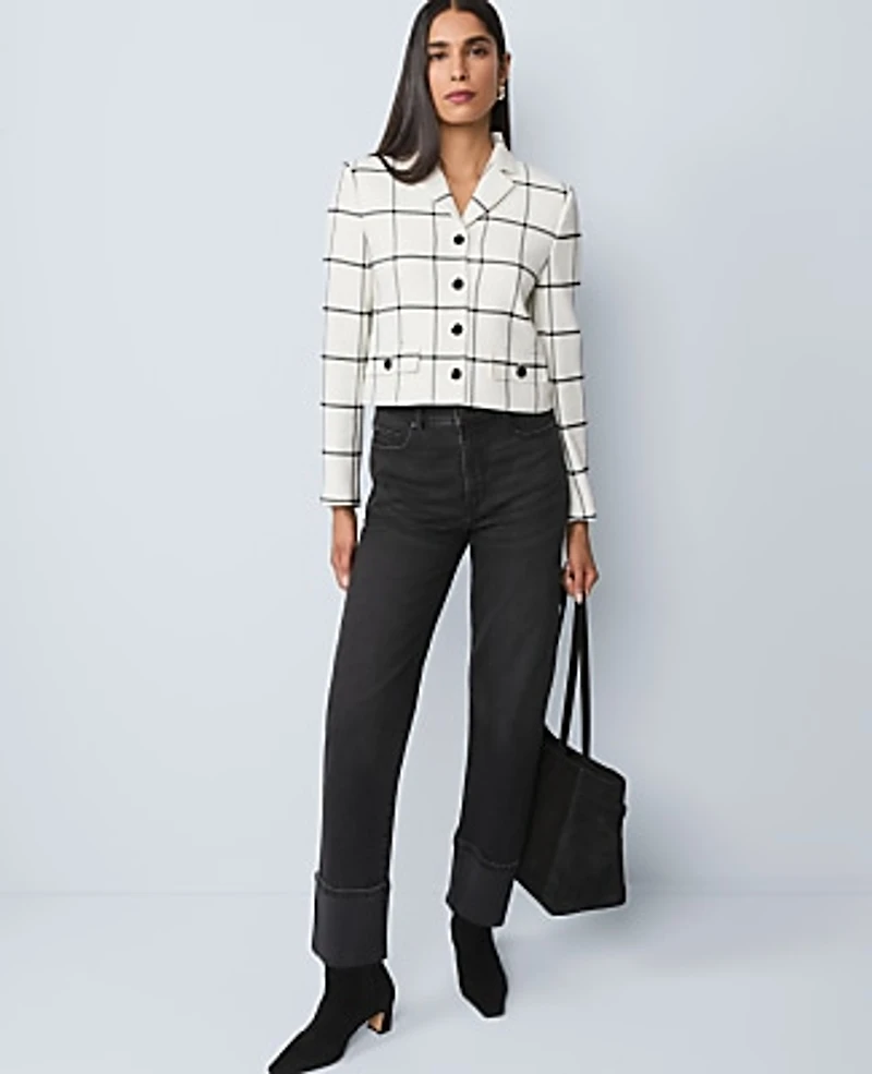 Ann Taylor The Petite Military Blazer Jacket in Windowpane Size 16 Winter White Women's