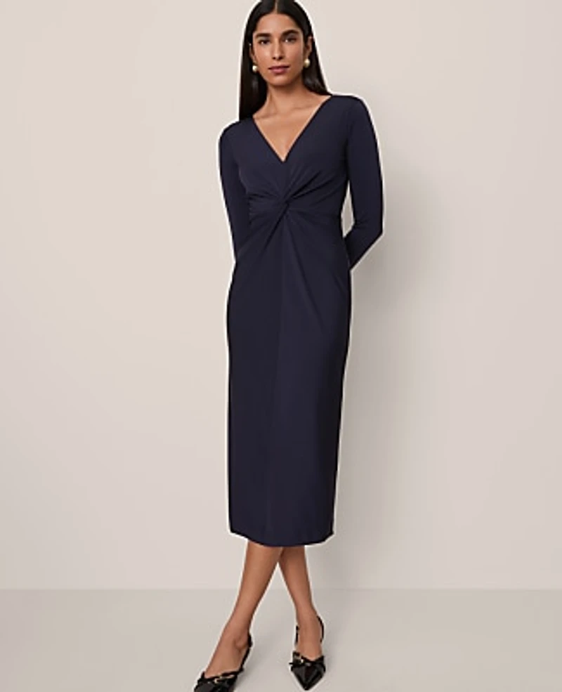 Ann Taylor Petite V-Neck Knit Dress Night Sky Women's
