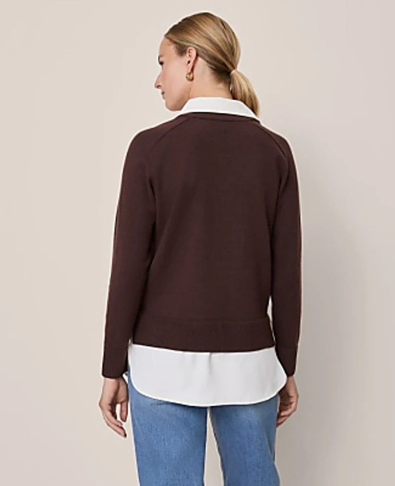 Ann Taylor Petite Layered Mix Media Sweater Size XS Pure Chocolate Women's