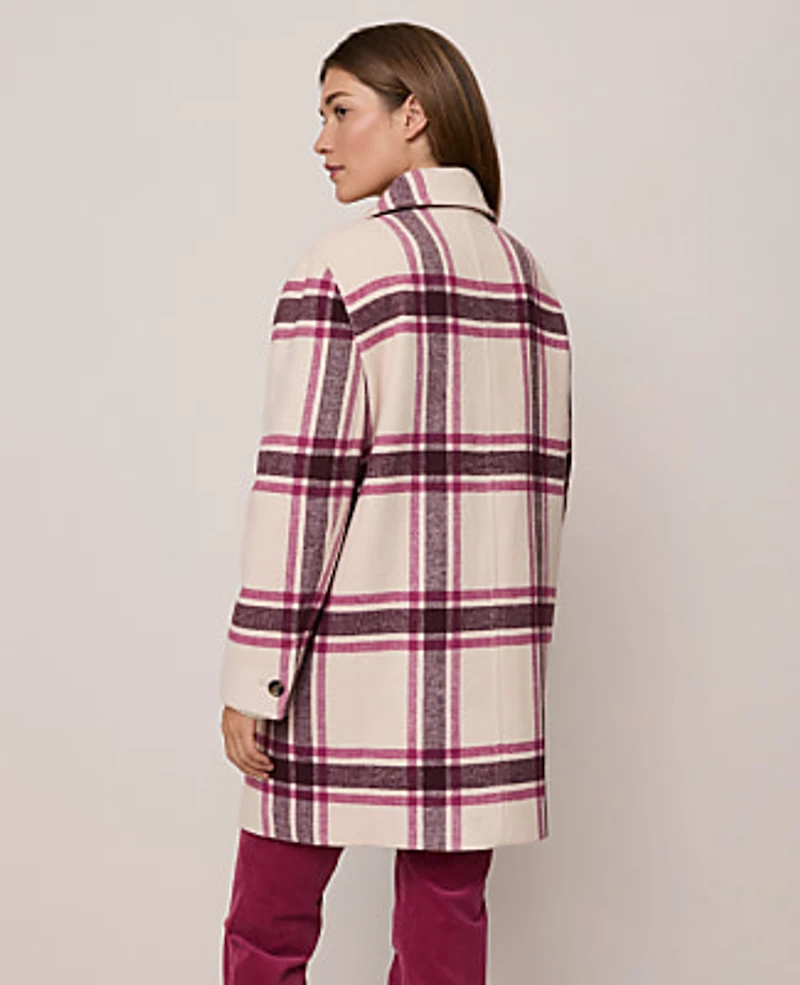 Ann Taylor Petite Weekend Plaid Cocoon Coat Seedpearl Women's