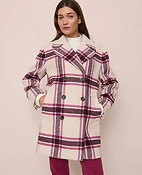 Ann Taylor Petite Weekend Plaid Cocoon Coat Seedpearl Women's