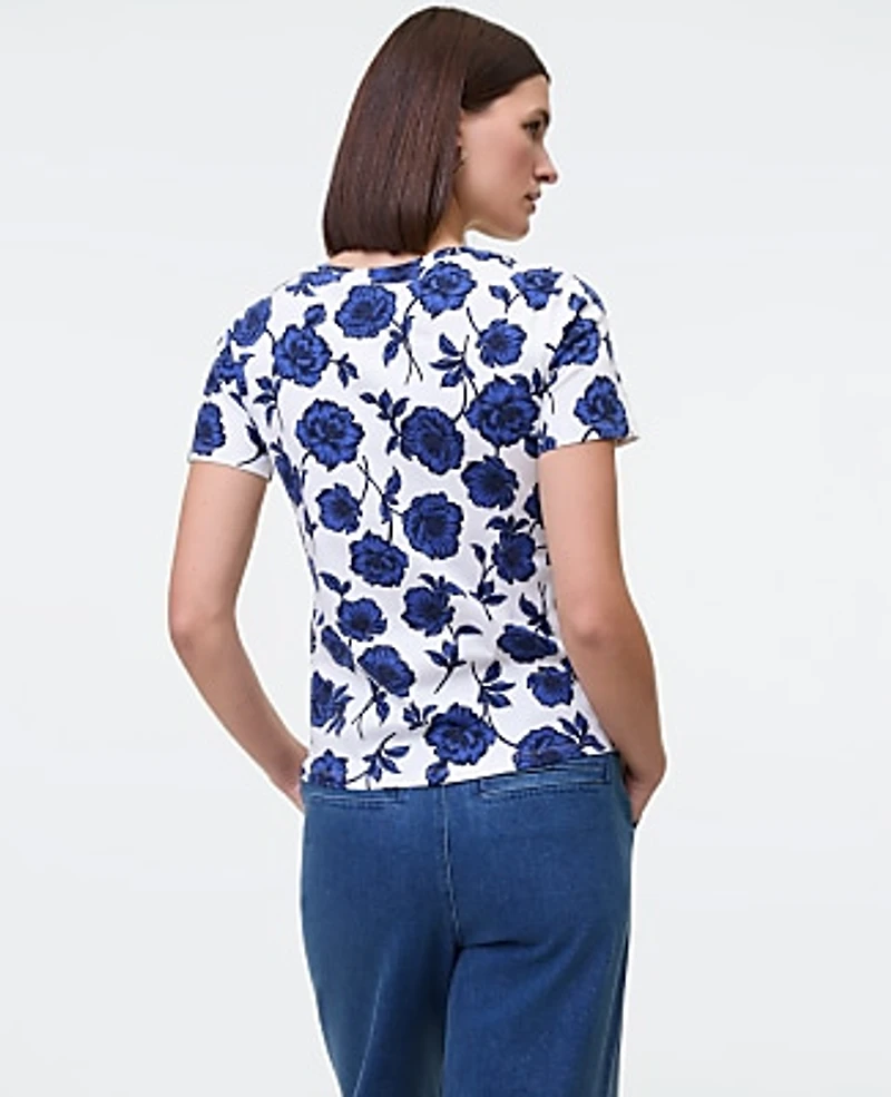 Ann Taylor Floral Crew Neck T-Shirt Electric Periwinkle Women's