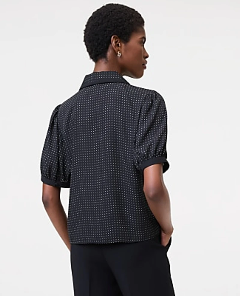 Ann Taylor Dotted Puff Sleeve Blouse Size Medium Black Women's