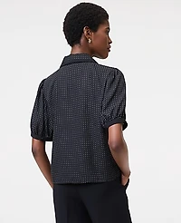 Ann Taylor Dotted Puff Sleeve Blouse Size Medium Black Women's