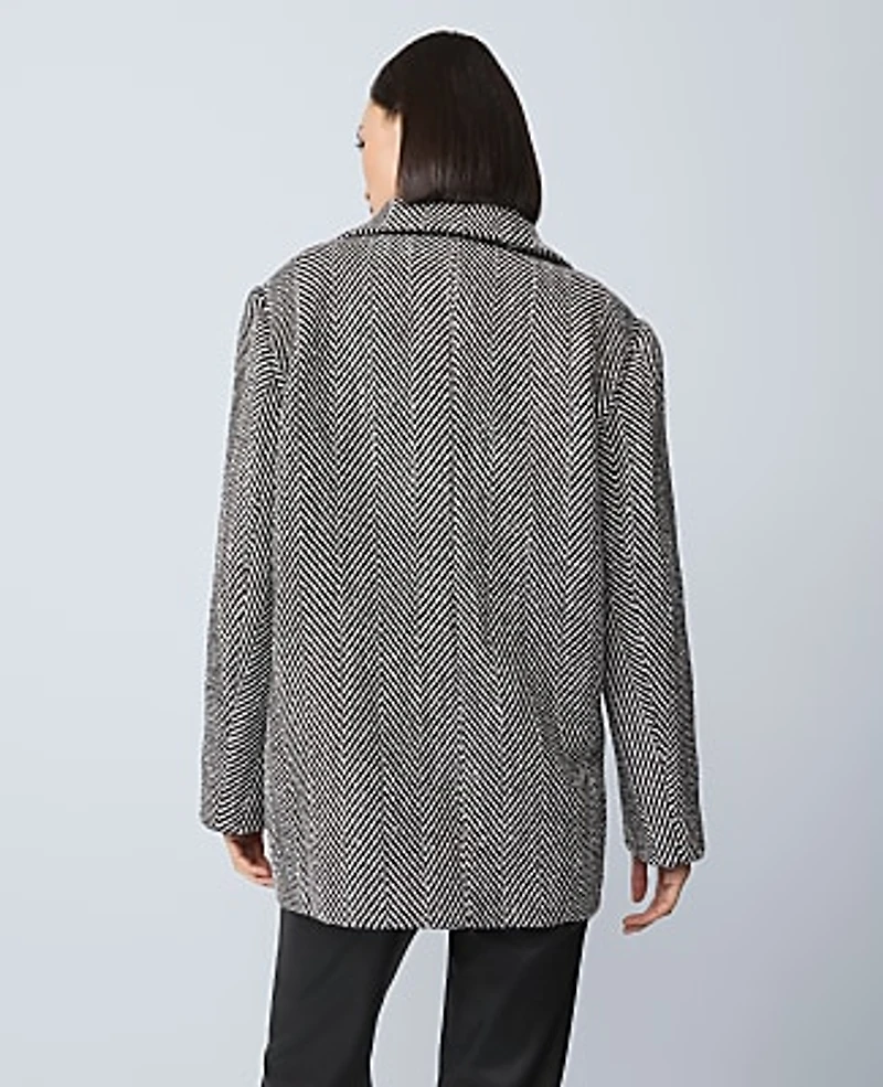 Ann Taylor Herringbone Double Breasted Peacoat Black Women's