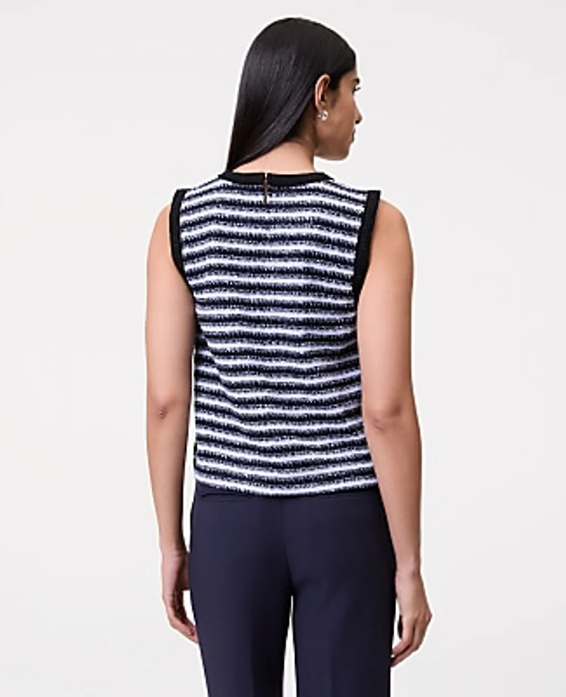 Ann Taylor Striped Tweed Trim Top Navy/White Women's