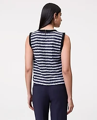 Ann Taylor Striped Tweed Trim Top Navy/White Women's