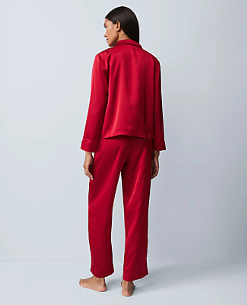 Ann Taylor Satin Tie Front Pajama Set Jewel Red Women's