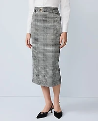Ann Taylor Petite Plaid Belted Midi Pencil Skirt Size 00 Black/White Plaid Women's